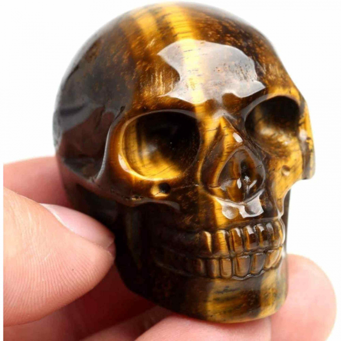 Craniu 5 cm sculptat manual din cristal de Ochi de tigru piatra semipretioasa vindecatoare Figurină artistica pentru decor de Halloween, decoraratiune pentru biroul de acasa [3]