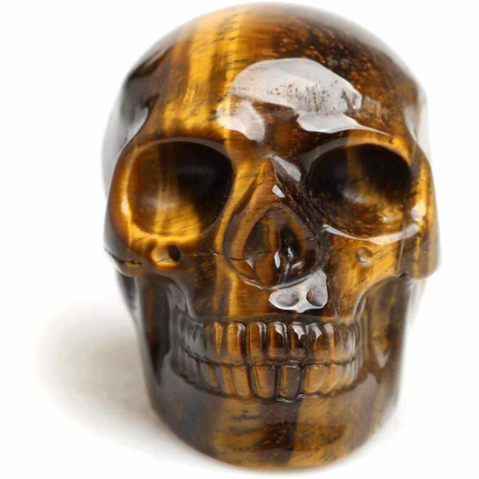 Craniu 5 cm sculptat manual din cristal de Ochi de tigru piatra semipretioasa vindecatoare Figurina artistica pentru decor de Halloween, decoraratiune pentru biroul de acasa