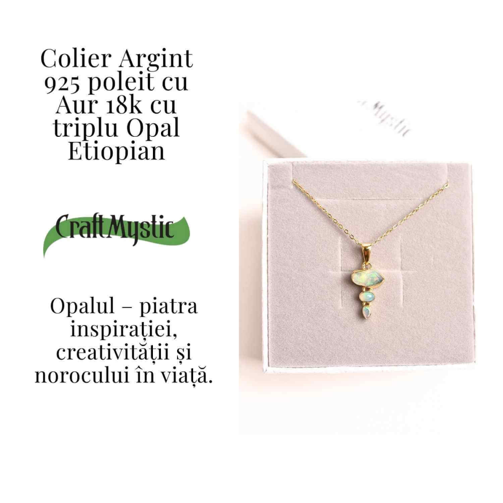 Creativitate si Bucurie de Viata – Colier inox si pandantiv argint 925 placat cu aur de18k si Triplu Opal Etiopian [3]