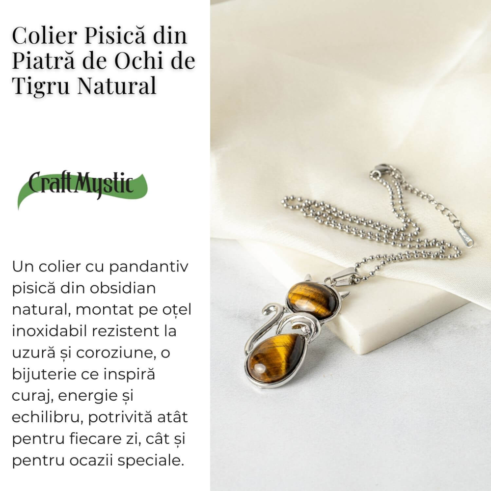 Protectie si Putere – Colier Pisica din Otel Inoxidabil cu Ochi de Tigru [3]