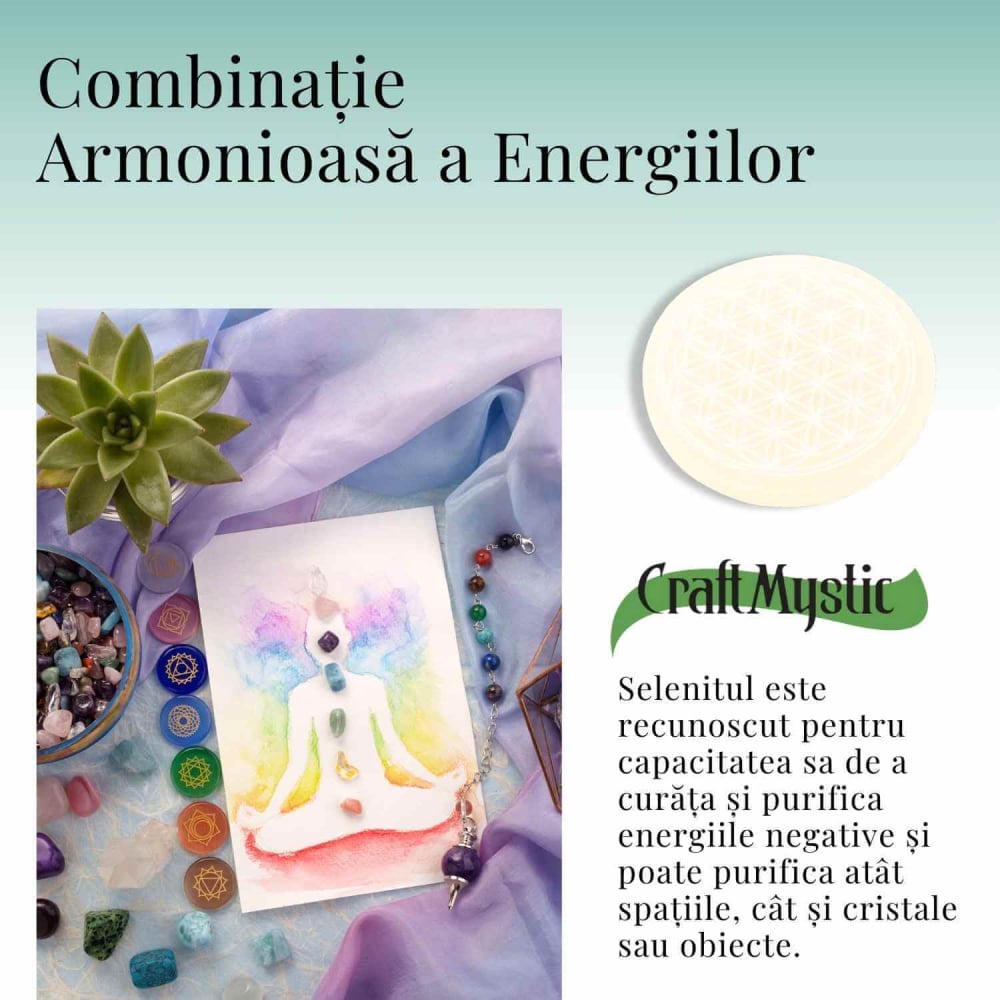 Placa Selenit cu Floarea Vietii – Purificare, Armonie si Reincarcare Energetica [7]