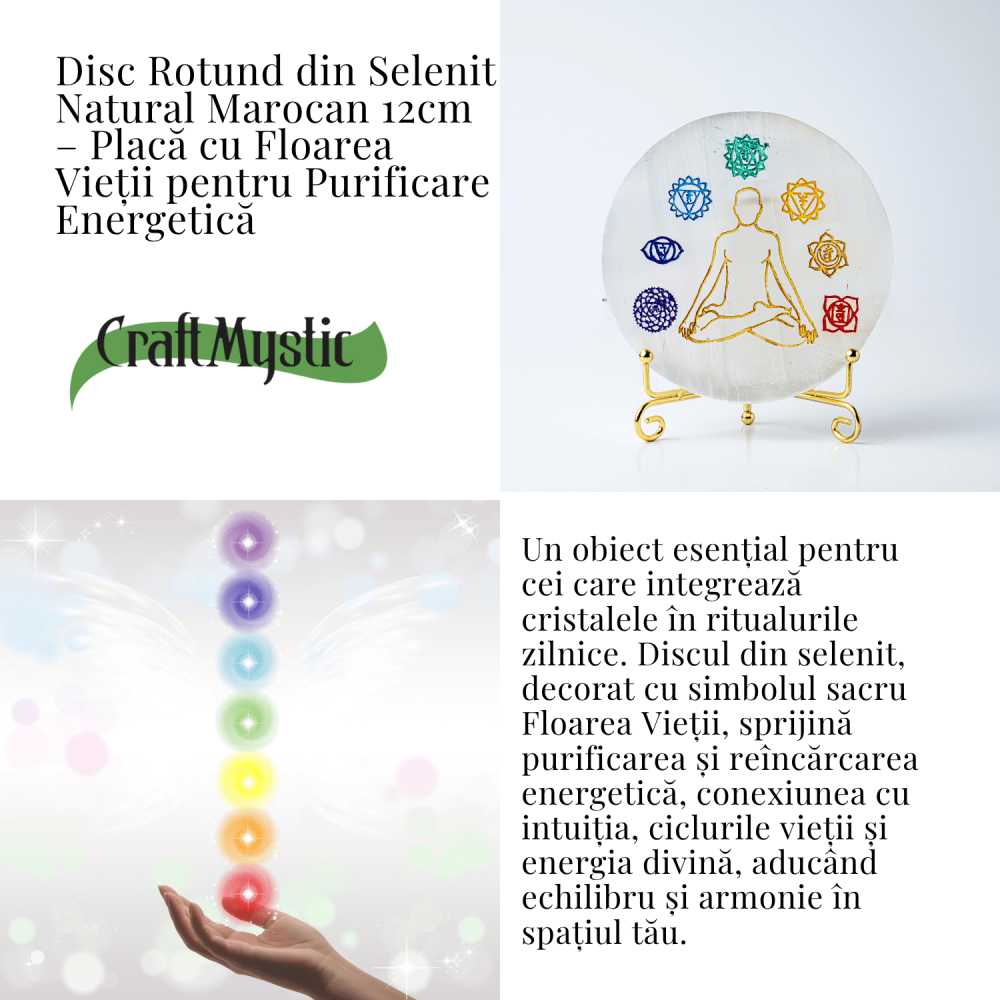 Disc Rotund din Selenit Natural Marocan – Placa Chakrelor pentru Purificare Energetica si Armonie in Spatiu [4]