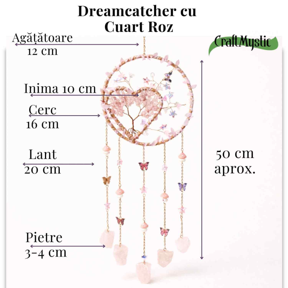 Dreamcatcher cu cuart roz, un simbol al blândeții, iubirii si linistii interioare [4]