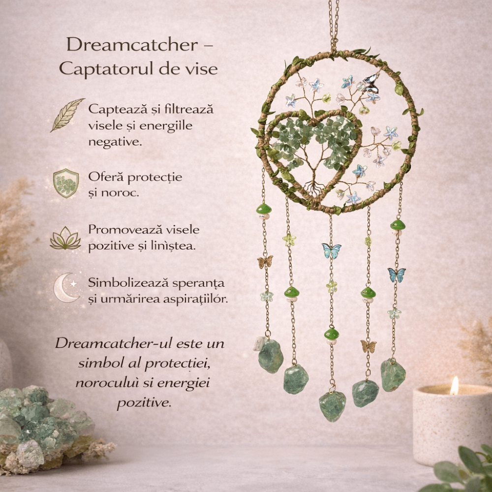 Dreamcatcher cu aventurin verde, un simbol al inimii deschise și al echilibrului natural [3]
