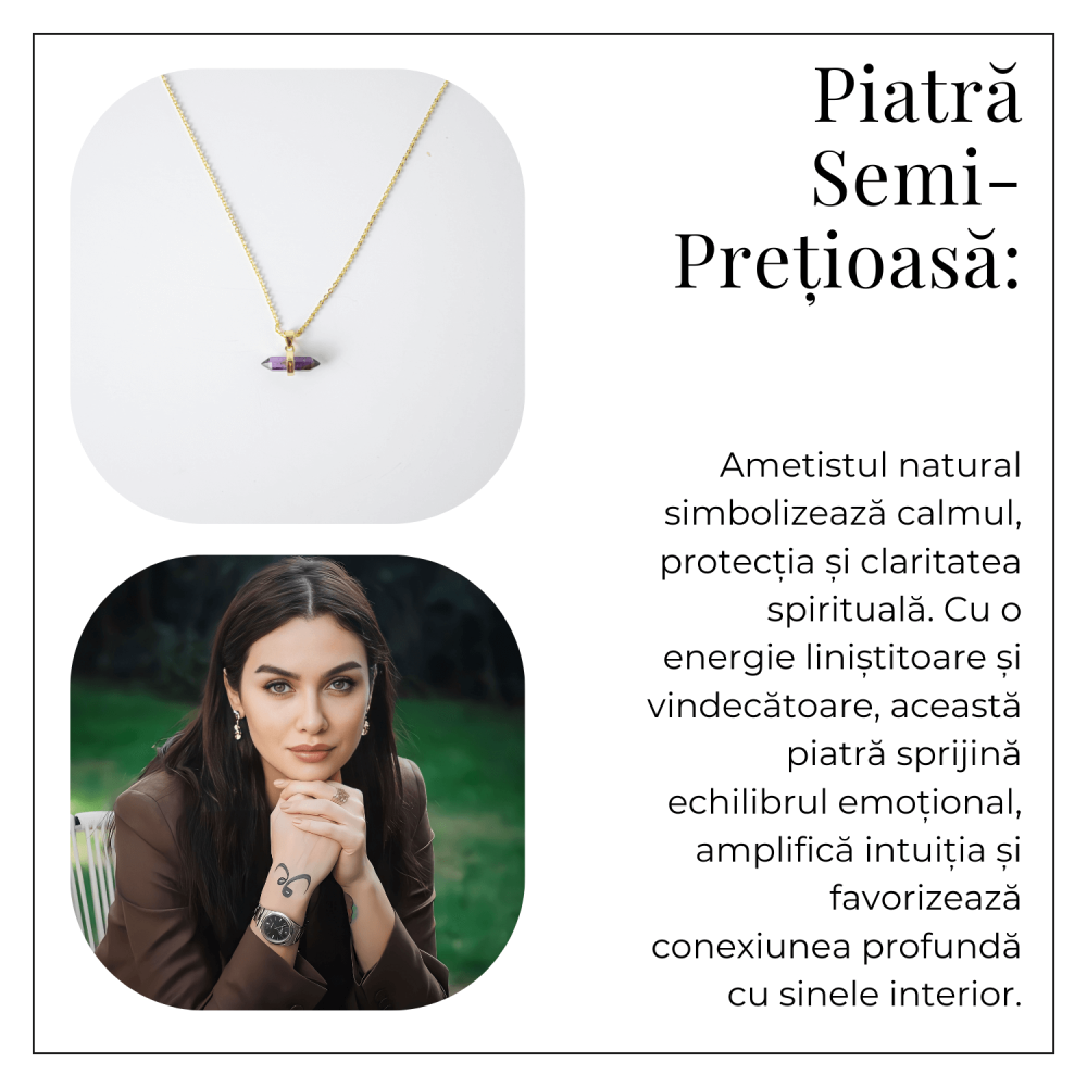 Echilibru si Linsite – Colier din Ametist Natural pe Lant de Cupru [8]