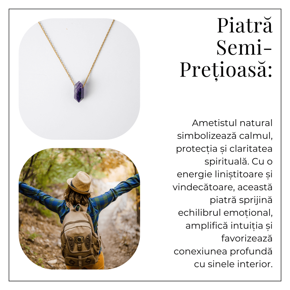 Calm si Echilibru – Colier din Ametist Natural cu Lant din Otel Inoxidabil [7]