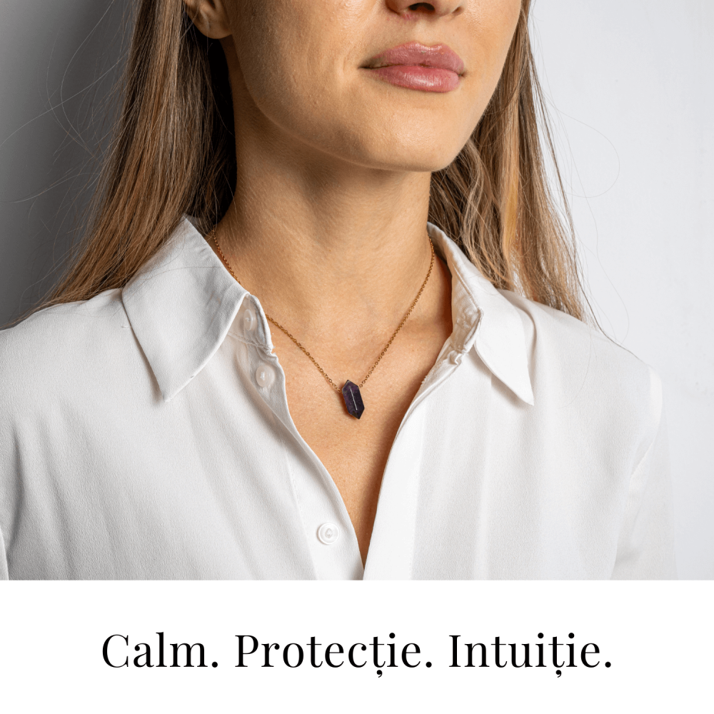 Calm si Echilibru – Colier din Ametist Natural cu Lant din Otel Inoxidabil [2]