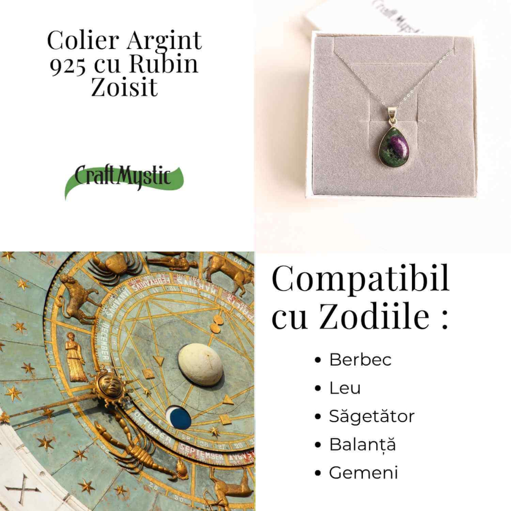 Curaj si Echilibru Emotional – Colier din Argint 925 cu Rubin Zoisit in Forma de Lacrima [4]