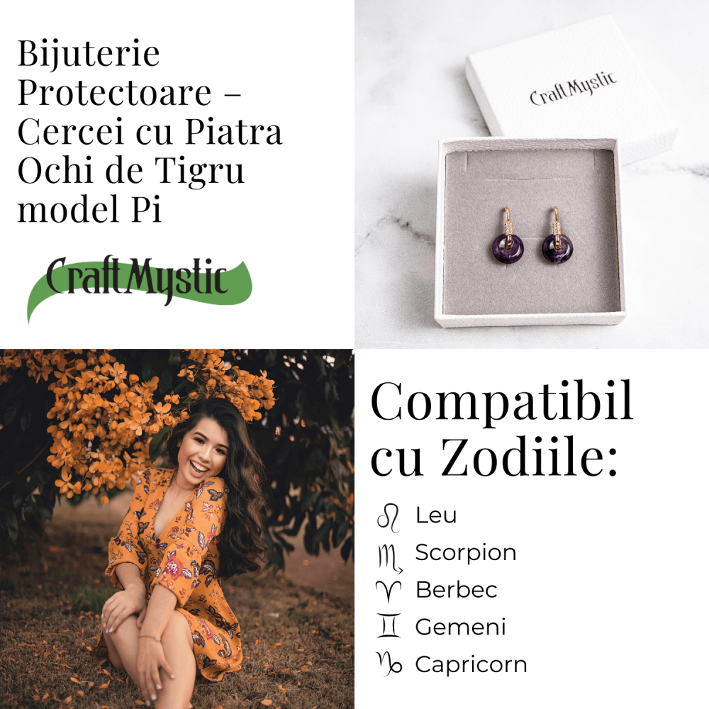 Bijuterie Protectoare – Cercei cu Piatra Ochi de Tigru model Pi [5]