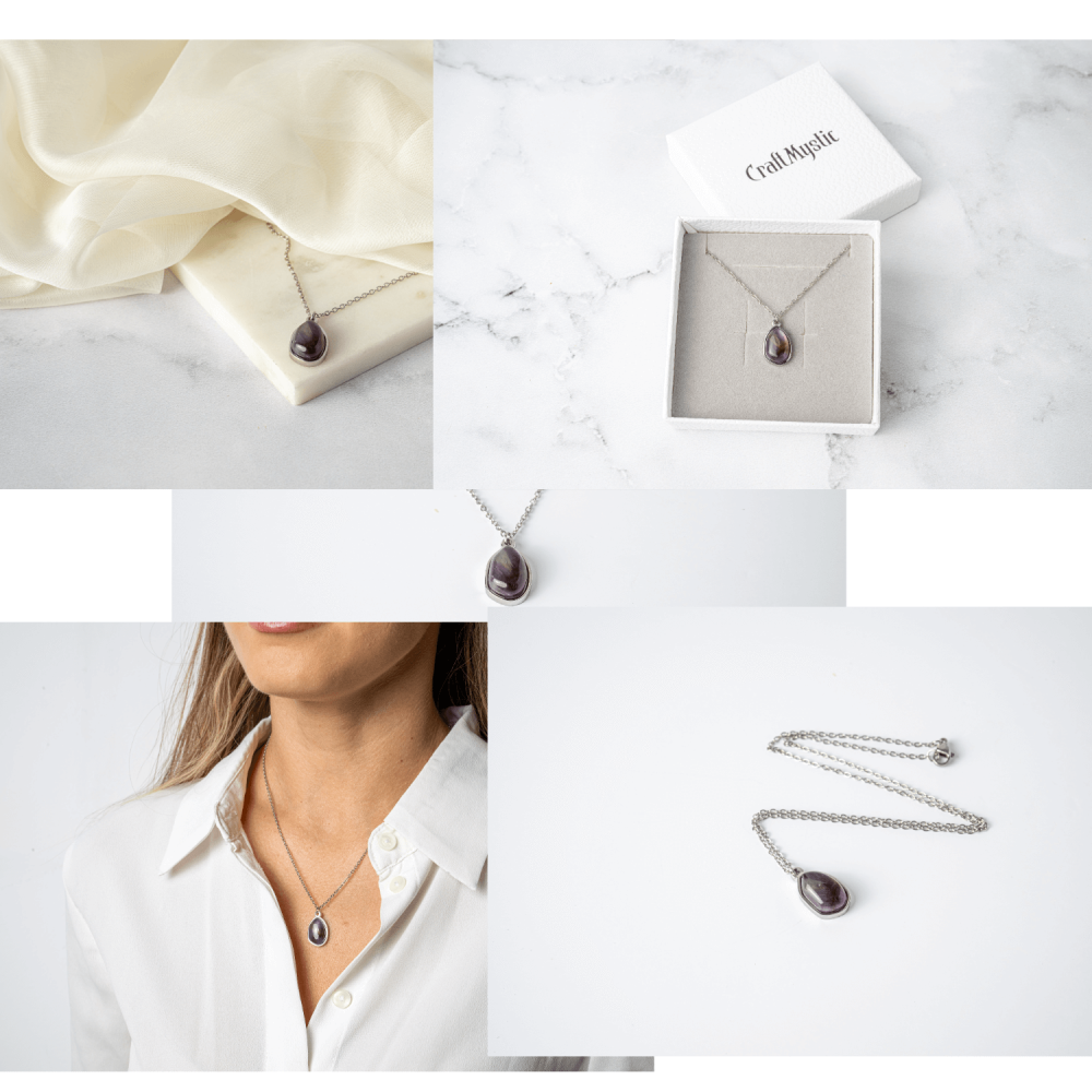 Echilibru si Liniste – Colier din Ametist Natural cu Lanț din Oțel Inoxidabil [9]