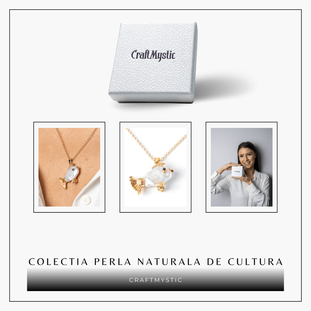Noroc si Puritate – Colier Peste cu Perla Naturala, Placat Auriu [8]