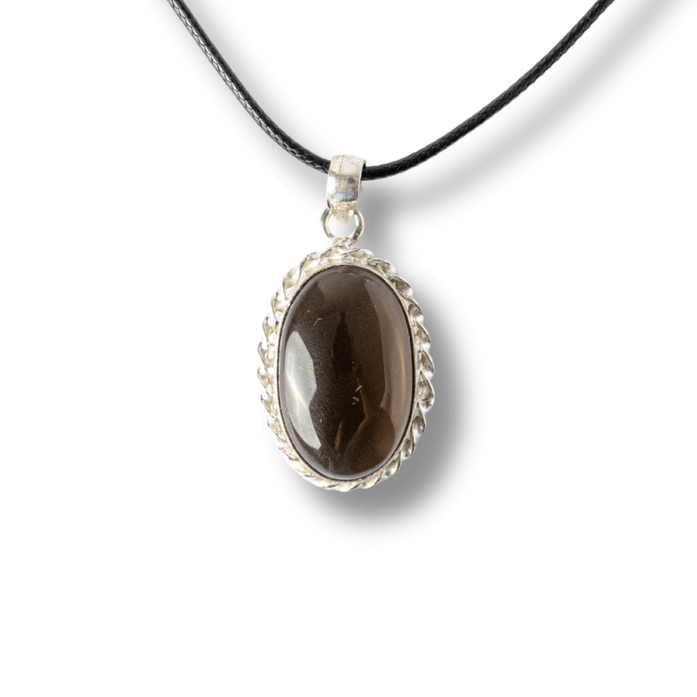 Colier cu Cuart Fumuriu Natural Oval Rotund ,   Protectie si Echilibru