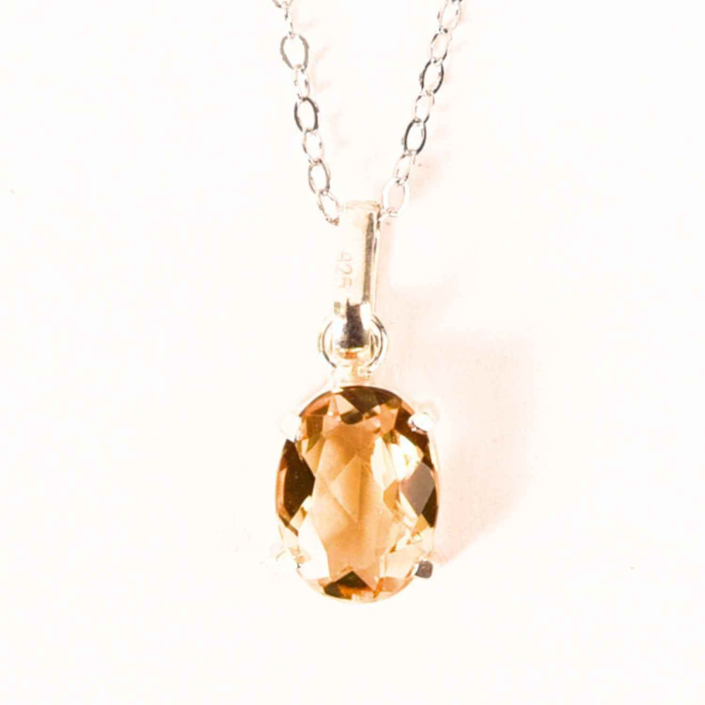 Colier Argint 925 cu Citrin Oval fatetat,   Lumina Interioara si Abundenta