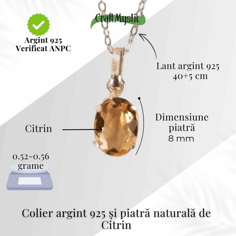 Colier Argint 925 cu Citrin Oval fatetat– Lumina Interioara si Abundenta [4]