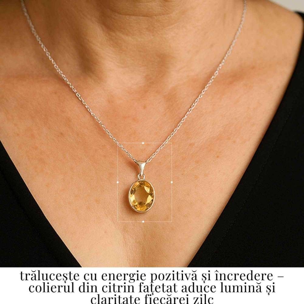 Colier Argint 925 cu Citrin Oval fatetat– Lumina Interioara si Abundenta [2]