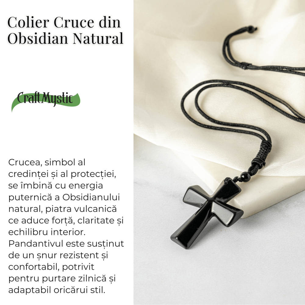 Putere si Protectie – Colier Cruce din Obsidian Natural [3]