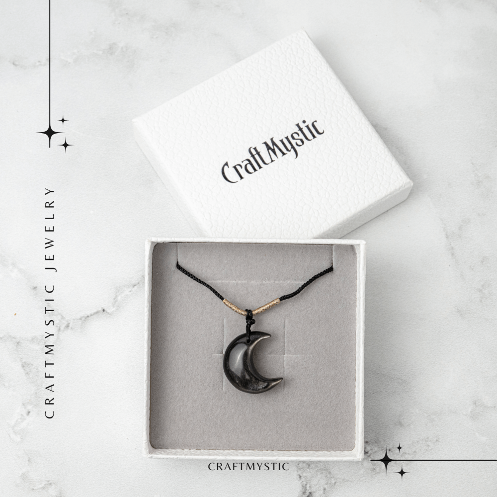 Protectie si Claritate – Colier Luna din Obsidian de Gheata Natural [7]