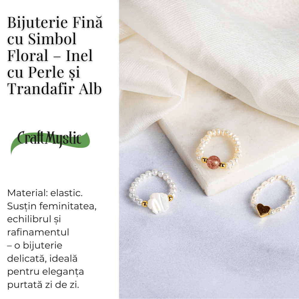 Bijuterie fina cu simbol floral – Inel cu perle si trandafir alb [3]