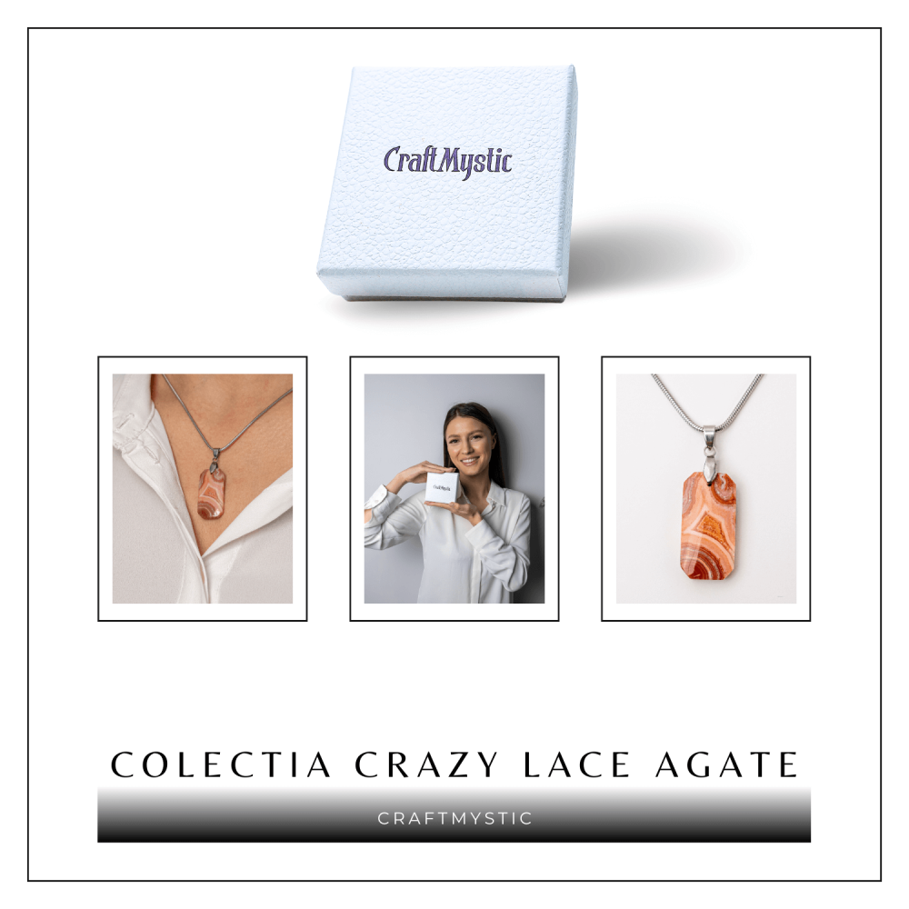 Colier Titanium cu Crazy Lace Agate Dreptunghiular – Energie Pozitiva si Echilibru Emotional [8]