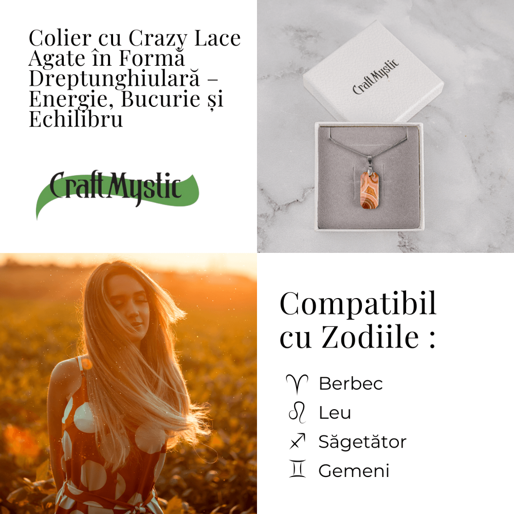 Colier Titanium cu Crazy Lace Agate Dreptunghiular – Energie Pozitiva si Echilibru Emotional [4]