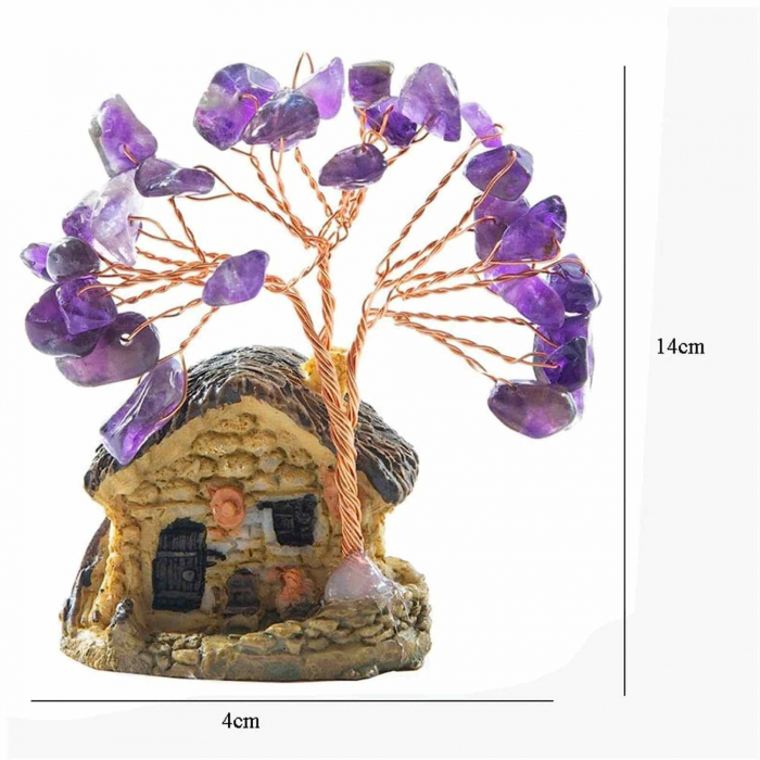 Figurina casuta cu ramuri din cristale naturale Ametist - Decoratiune interior sau exterior, pentru casa, birou, acvariu [4]