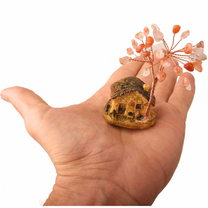 Figurina casuta cu ramuri din cristale naturale Agat Rosu - Decoratiune interior sau exterior, pentru casa, birou, acvariu [3]
