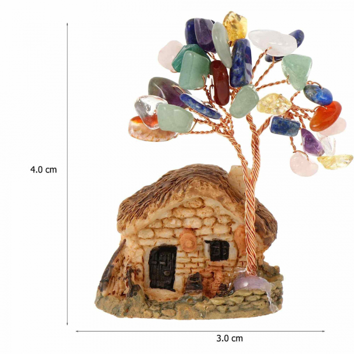 Figurina casuta cu ramuri din cristale naturale 7 chakra - Decoratiune interior sau exterior, pentru casa, birou, acvariu [2]