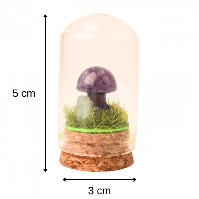 Figurina din piatra naturala semipretioasa in forma de ciuperca in mini terrarium 5 cm din sticla [3]