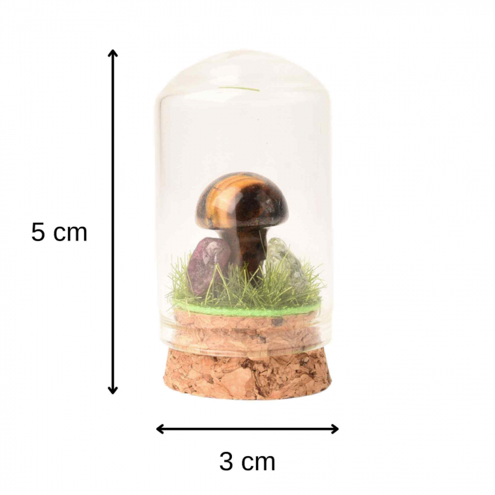 Figurina din piatra naturala semipretioasa in forma de ciuperca in mini terrarium 5 cm din sticla [2]