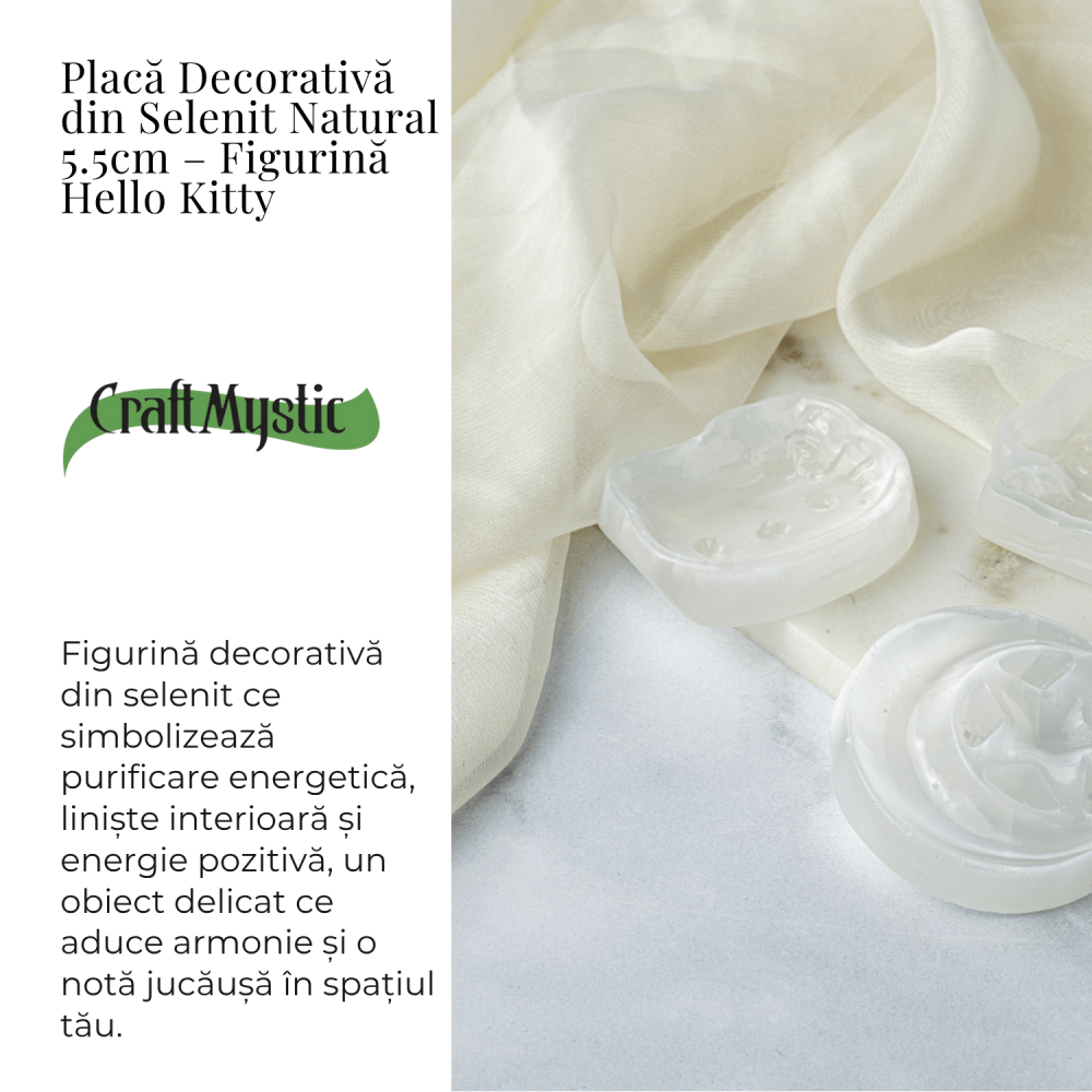 Placa Decorativa din Selenit Natural 5.5cm – Figurina Hello Kitty pentru Purificare si Armonie Energetica [3]