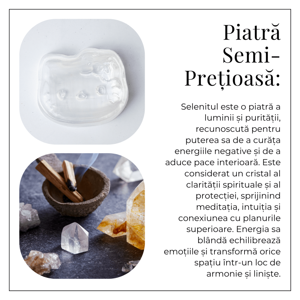 Placa Decorativa din Selenit Natural 5.5cm – Figurina Hello Kitty pentru Purificare si Armonie Energetica [6]