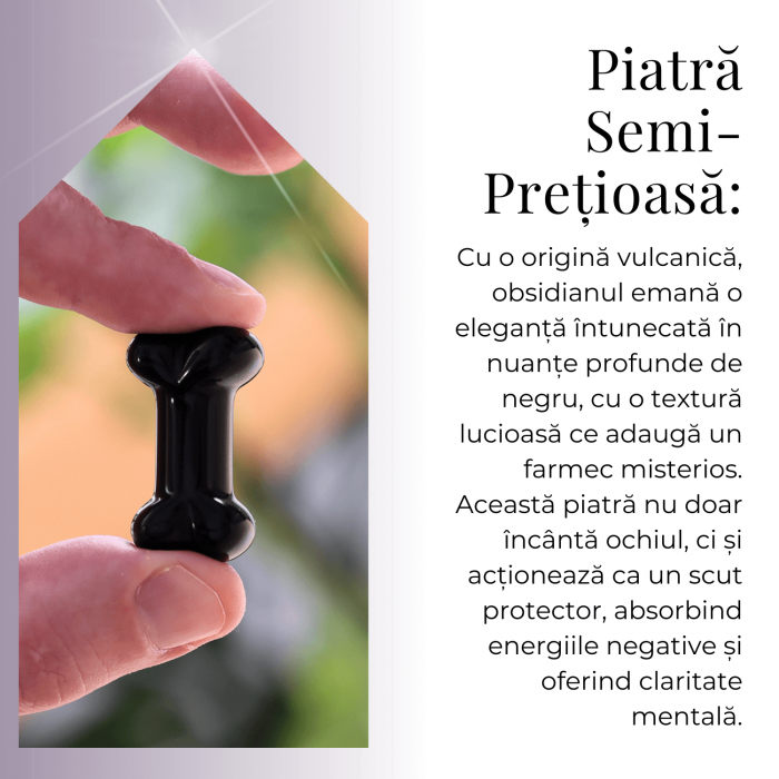 Figurina in Forma de Os din Cristale Naturale - Ametist, Ochi de Tigru, Obsidian si Cuart Roz, 30mm [23]