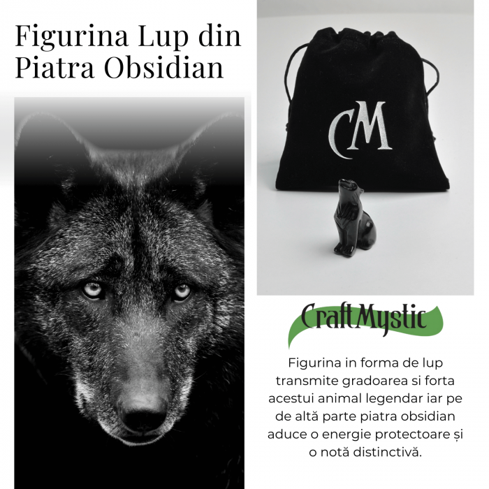 Figurina Lup din Obsidian Natural, 5 cm - Protector Energetic si Sprijin în Transformare [2]