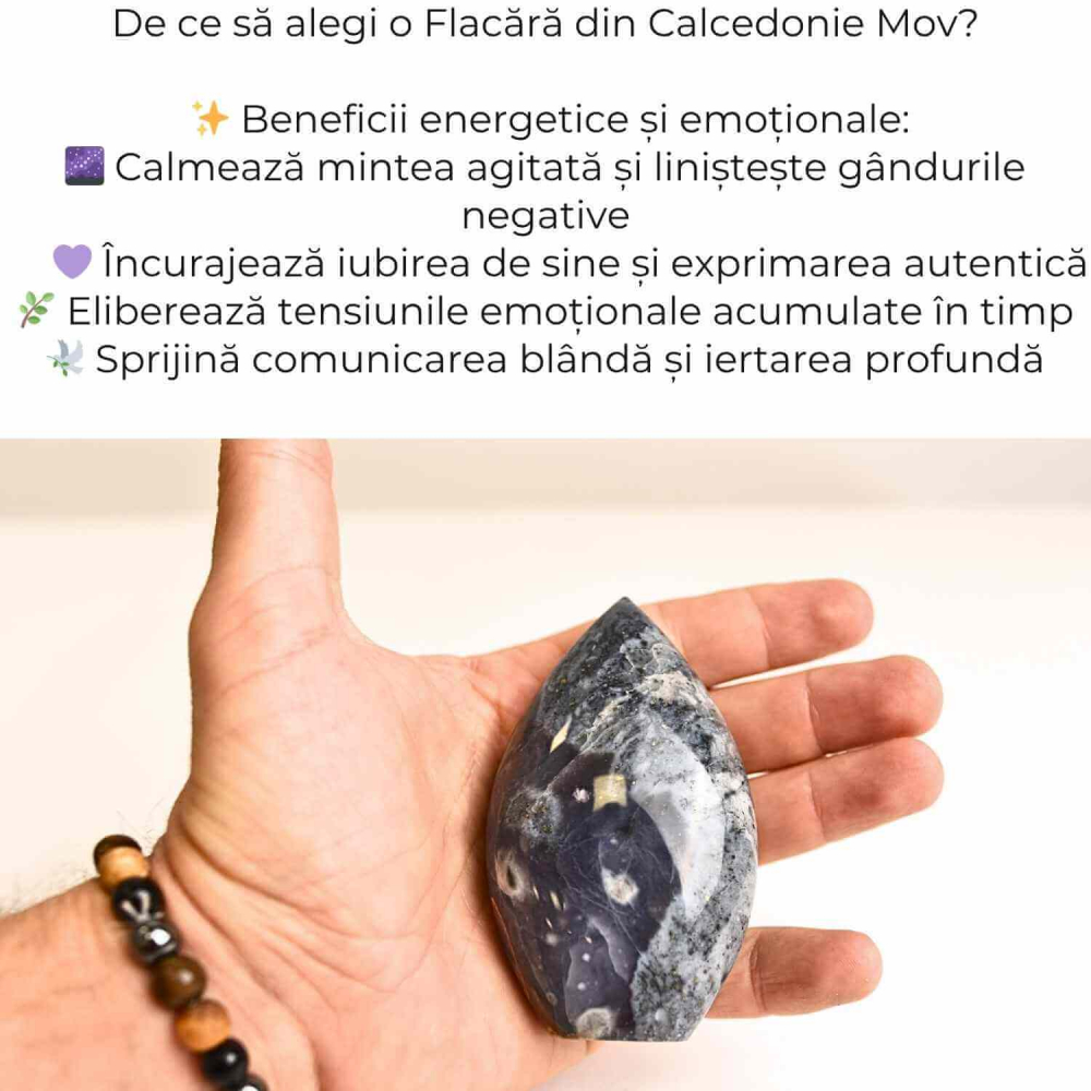 Flacara Calcedonie Mov pentru comunicare si echilibru 8-9 cm [4]
