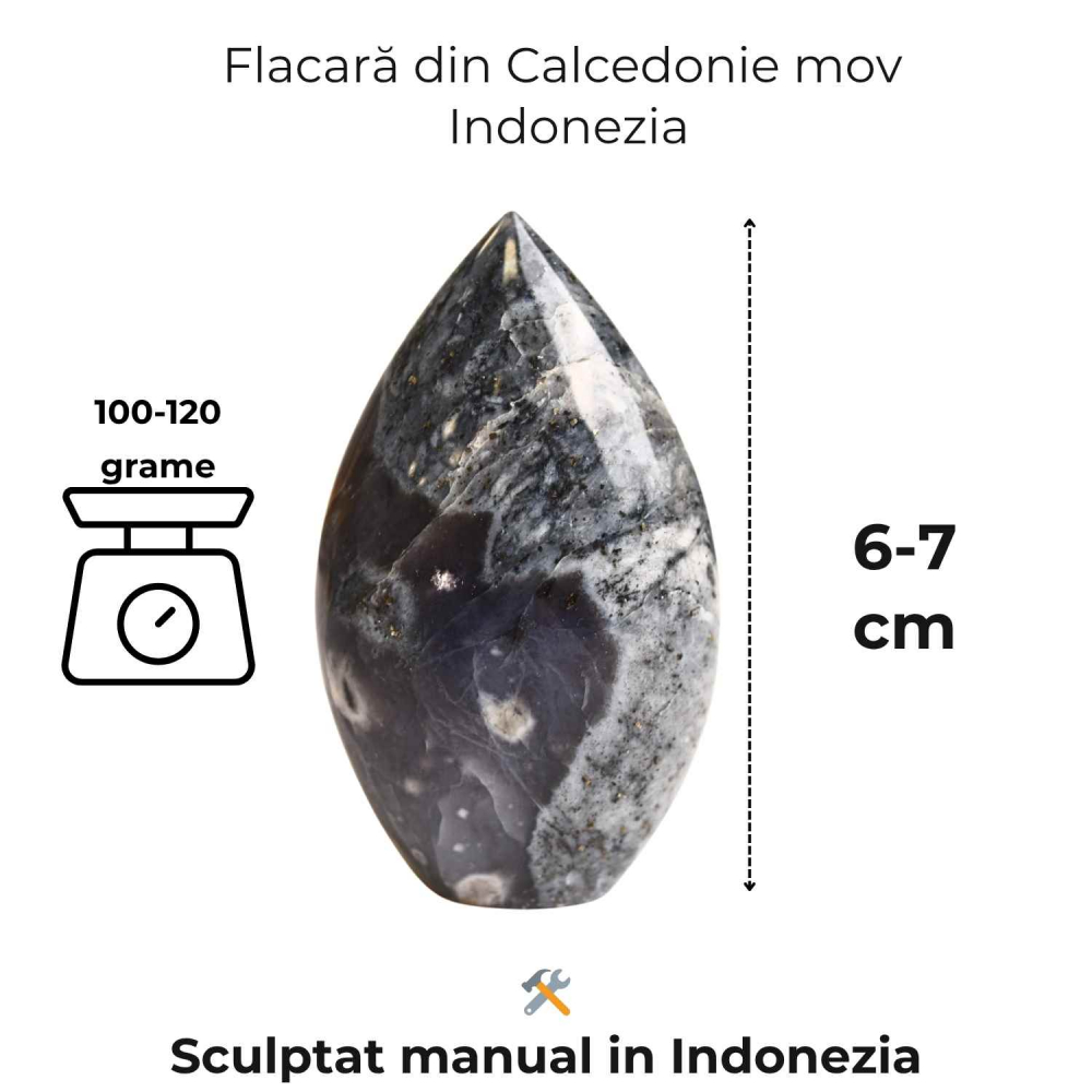 Vocea interioara capata curaj ,   Flacara din Calcedonie Mov 6-7 cm