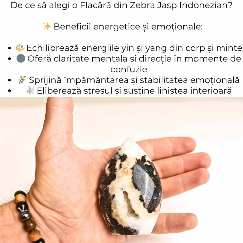 Flacara echilibrului – Zebra Jasp Indonezian pentru Claritate si Stabilitate 8-9 cm [3]