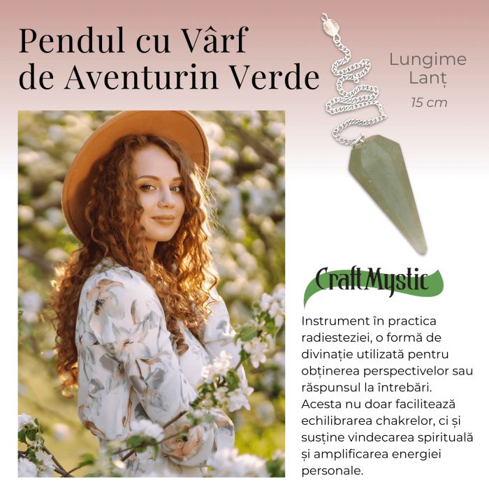 Pendul de Radiestezie cu Varf de Aventurin Verde Natural 45 mm [4]