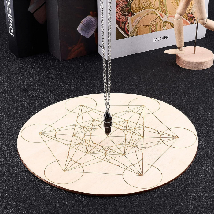 Grila din Lemn pentru Cristale cu Modelul Cubului lui Metatron, Diametru 25 cm [4]