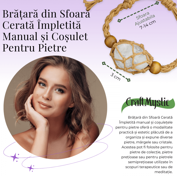Bratara Reglabila din Sfoara maro Cerata cu Cosulet pentru Pietre si Cristale [3]