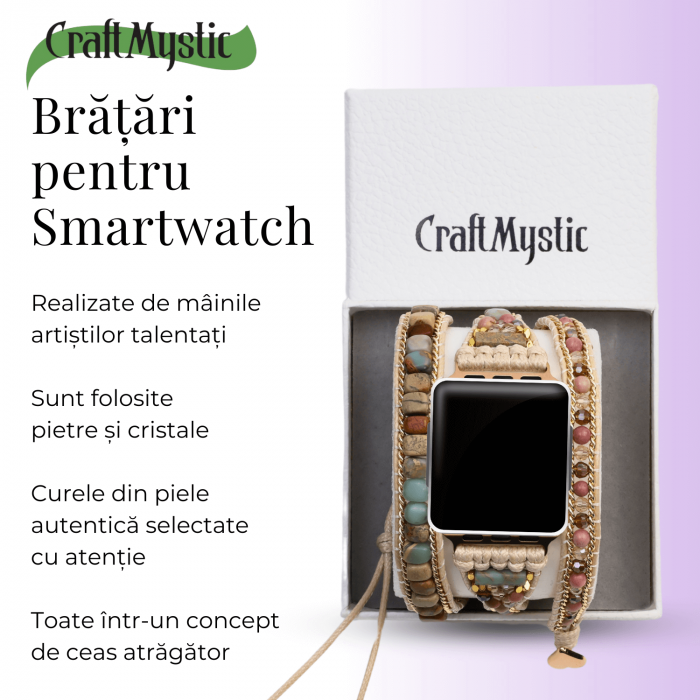 Bratara Boho cu Margele si Pietre Naturale, Compatibila Cureaua Apple Watch [8]