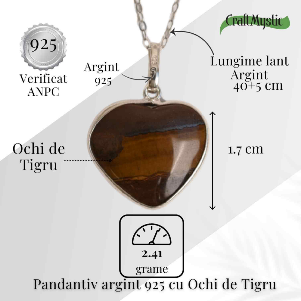 Curaj si Protectie Zilnica – Colier Inima din Argint 925 cu Ochi de Tigru [5]