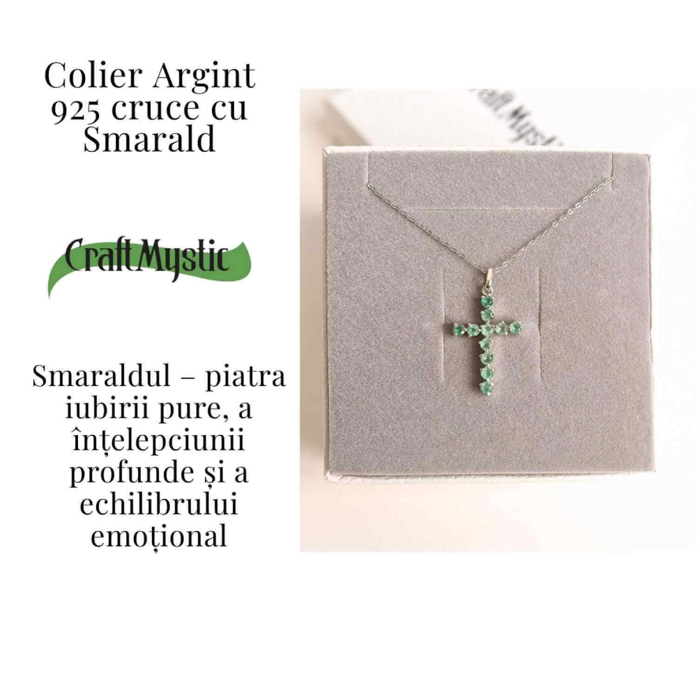 Rafinament Natural si Echilibru Emotional – Colier Cruce cu Smarald si Argint 925 [3]