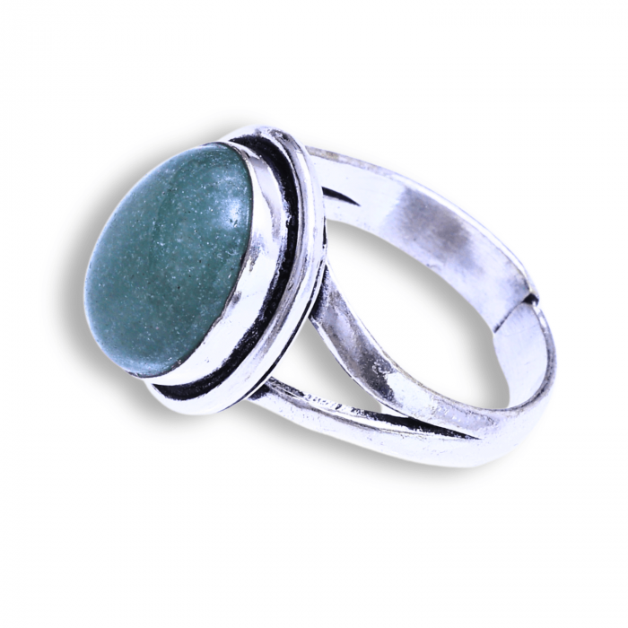 Inel Ajustabil Argintiu cu Aventurin Verde natural oval, pentru noroc si echilibru [8]