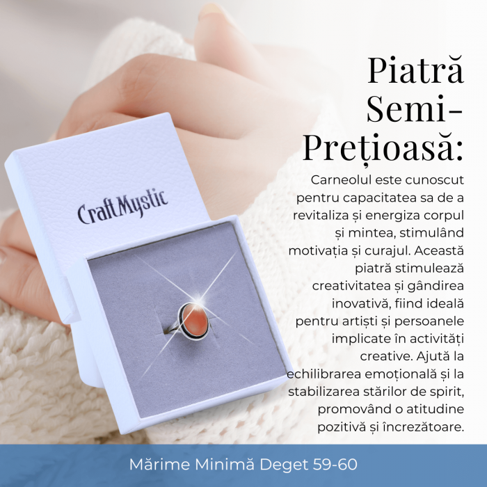 Inel Ajustabil Argintiu cu Carneol Natural, pentru energie si creativitate [4]