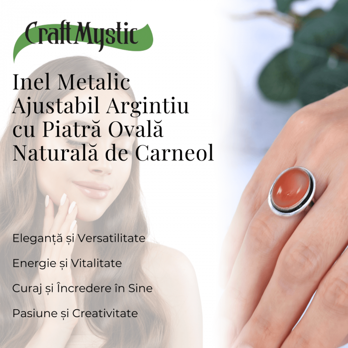 Inel Ajustabil Argintiu cu Carneol Natural, pentru energie si creativitate [7]