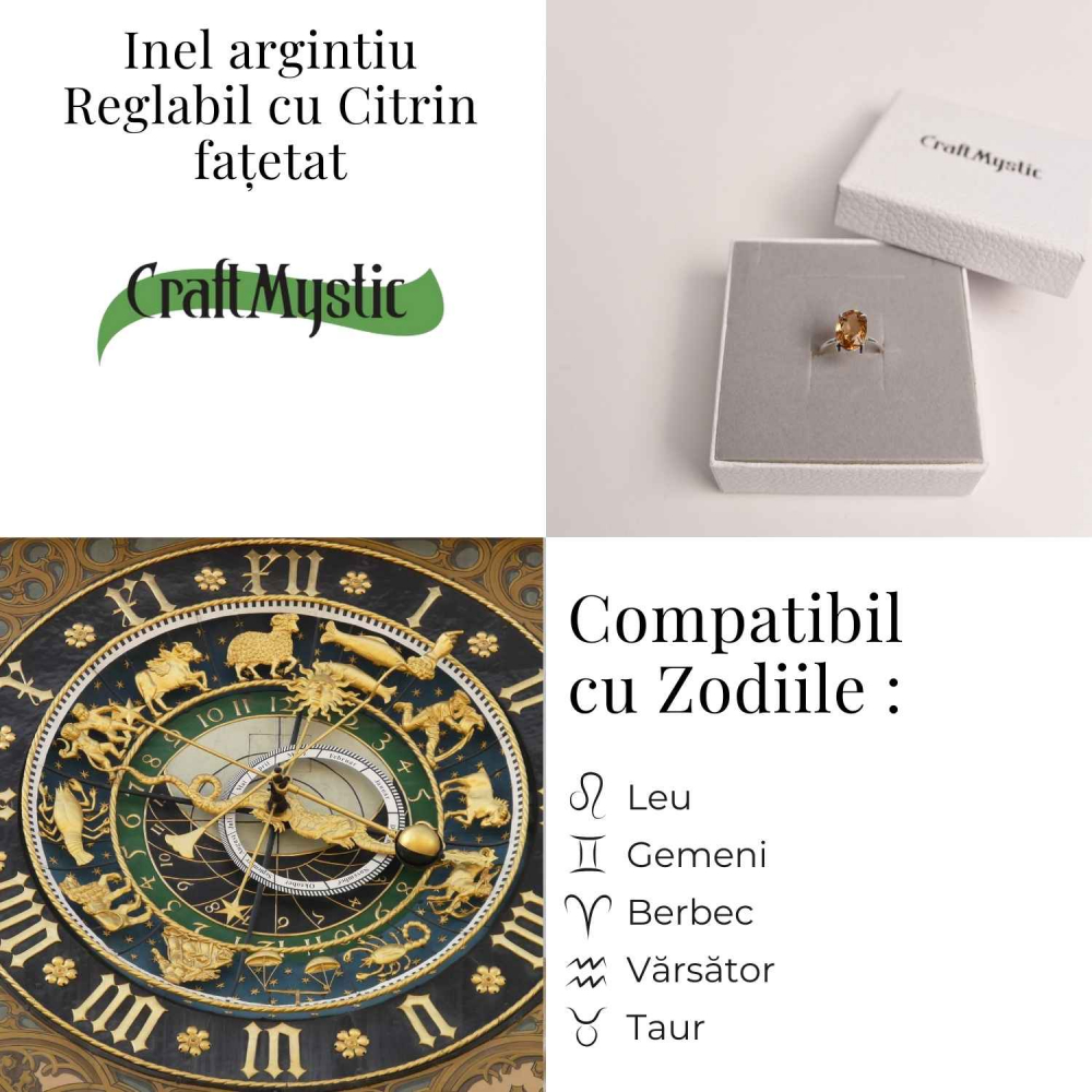 Inel Reglabil cu Citrin Natural Fatetat pentru Energie Pozitiva [5]