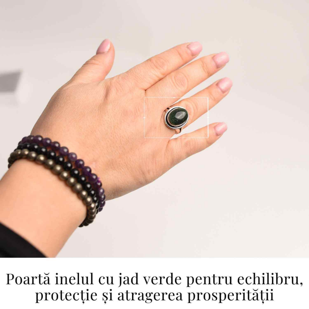 Inel Ajustabil Argintiu cu Jad Verde – Echilibru si protectie energetica [2]