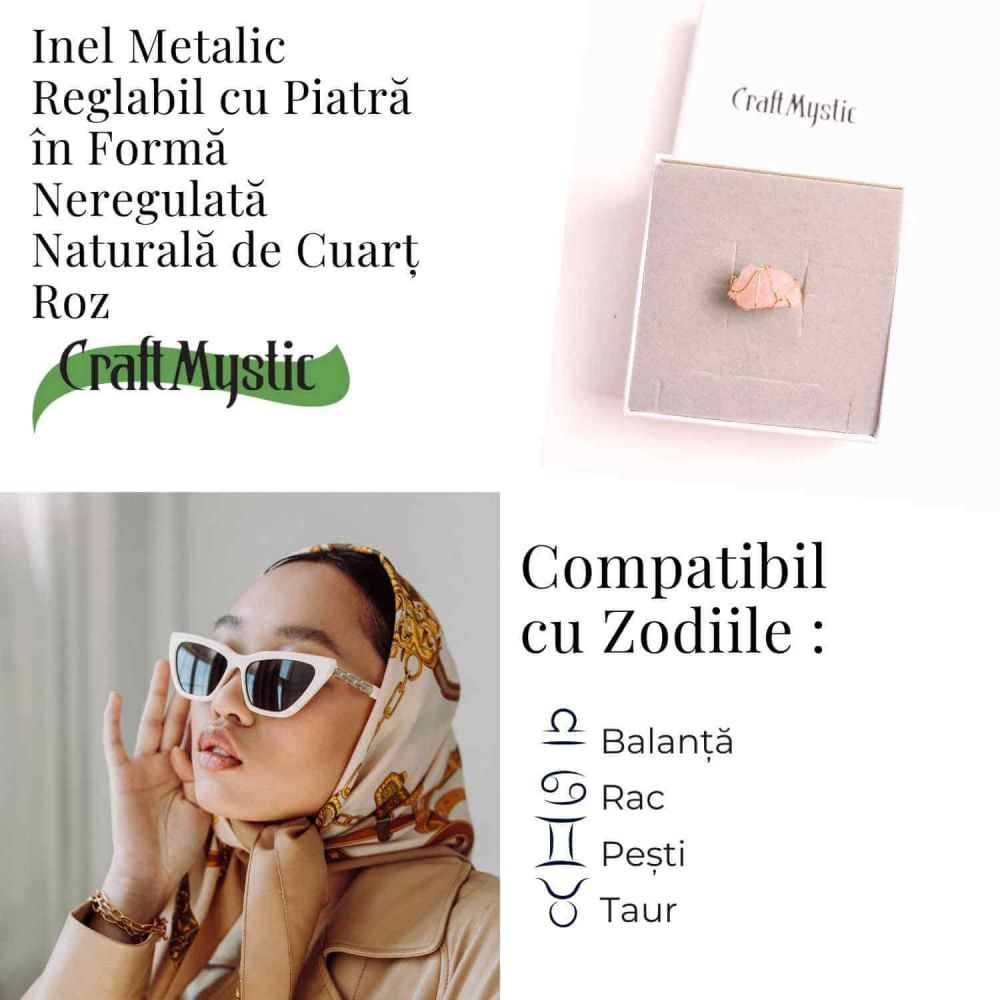 Inel Ajustabil Cuart Roz Brut forma neregulata- Vindecare Emotionala si Iubire [4]