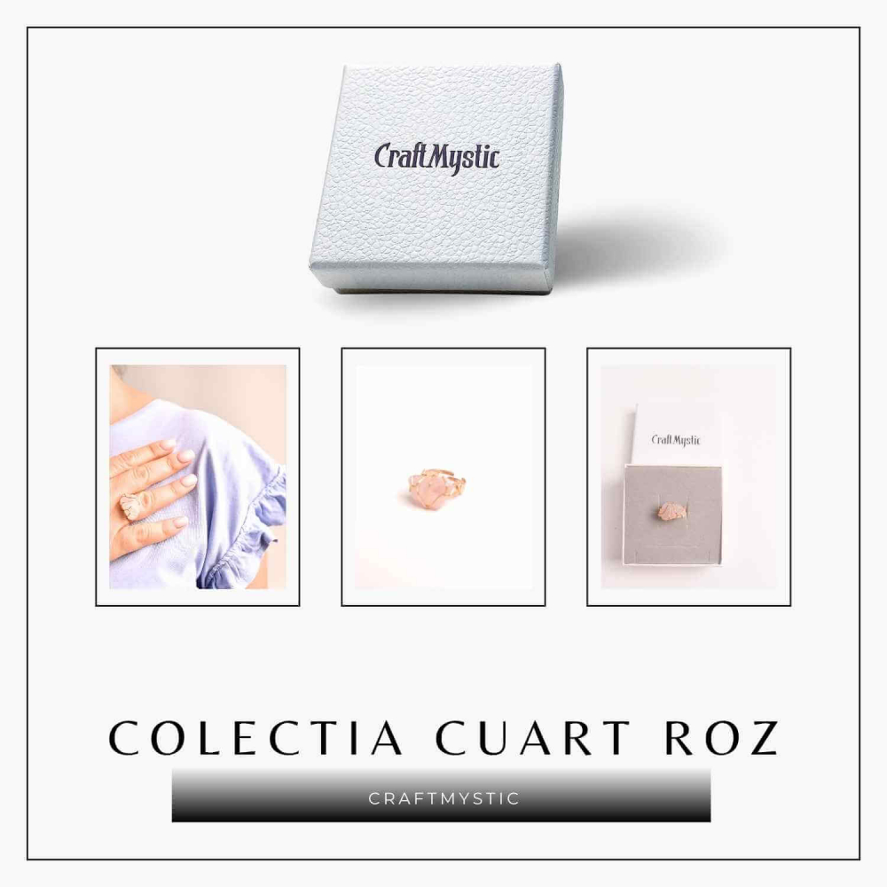 Inel Ajustabil Cuart Roz Brut forma neregulata- Vindecare Emotionala si Iubire [7]