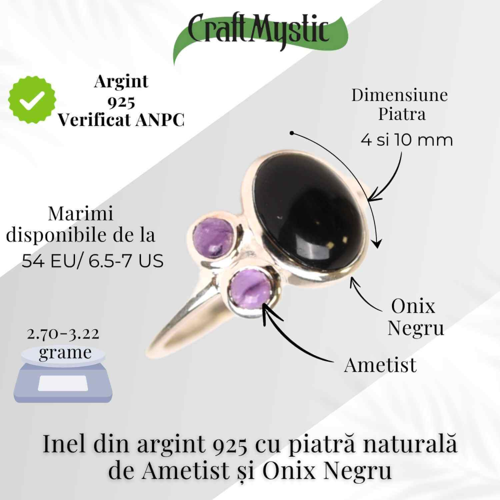Inel argint 925 cu Onix Negru si Ametist – Protectie si Claritate Spirituala [5]